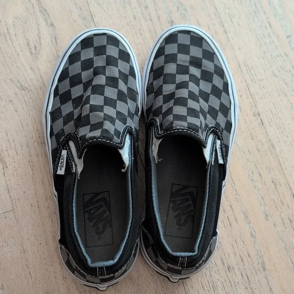 Vans Black and Gray Checkered Slip-On Sneakers Women's 5.5 - Picture 3 of 8